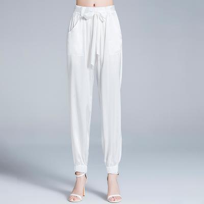 China 2021 New Summer Mid Waist Solid Color Women's Casual Wide Leg Anti-pilling Pants Butterfly Belt Ankle-tied Pants for sale