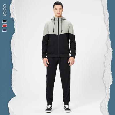 China Breathable Men's Long Sleeve Sports Color Two Piece Hooded Fashion Contrast Zipper Casual Comfort Training Jogging Tracksuits Set for sale