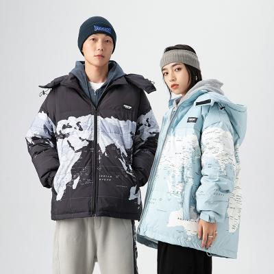 China 2022 winter men's clothing breathable personality new trend color printing shorts couple hooded down jacket for sale