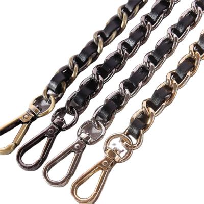 China DIY Body Bag Chain Straps PU Leather Purse Replacement Handle Metal Black Shoulder Chain Nickel Free for sale