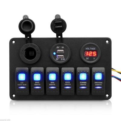 China 6 Strip Marine Boat Rocker Switch Panel 8 Strip With Dual USB 110mm*100mm*75m for sale