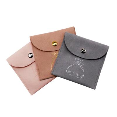 China Custom Logo Snap Button Small Jewelry Drawstring Bags Suede Velvet Microfiber Jewelry Pouch With Button for sale