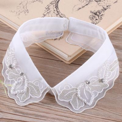 China Factory Price Faux Neck Collar Gold Embroidery Double Layer Chiffon Shirt Collar Decorative Collar Female Handmade Beaded Yarn Trim for sale