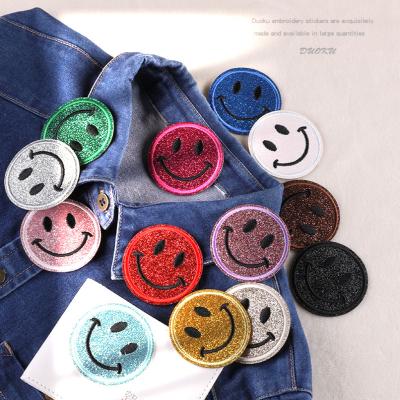 China Handmade Round Patches Embroidered Clothing Punk Clothes Appliques Dresses Face Patch Thermo Stickers Adhesive Tape Smile Iron Large for sale