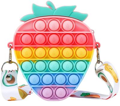 China 2022 new funny educational toy fidgety person toy bag for girls fidget purse toys money bag silicone rainbow strawberry noise fidgety person toy package for sale