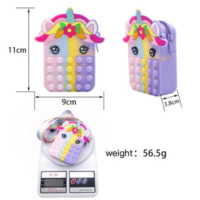 China New Cute Funny Educational Toy Coin Purses Toys Kids Toys Unicorn Bag Silicone Rainbow Popit Sensory Stirrer for sale