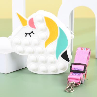 China 2022 Educational Funny Toy Fashion Cartoon Kids Stir Toys Invent Purses Toys Silicone Rainbow Unicorn Wallet Popit Unicorn Flower Coin Purse for sale