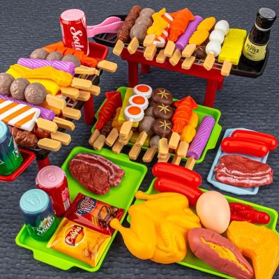 China Preschool Kids Play Set 2022 New Arrival Pretend Play Kitchen Toys Portable BBQ Grill Toy Pretend Play Plastic Food Pretend Play Toys for sale