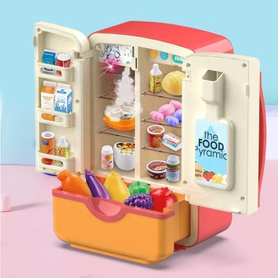 China Hot Selling Funny Educational Toy For Pretend Play Electric Refrigerator Kitchen Appliances Toy Double Door Refrigerator Toy for sale