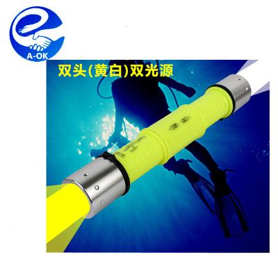 China UN-CORRECT ABS Diver Waterproof Q5 LED Flashlight Torch Diving Underwater Double White Yellow Light Head Lamp for sale