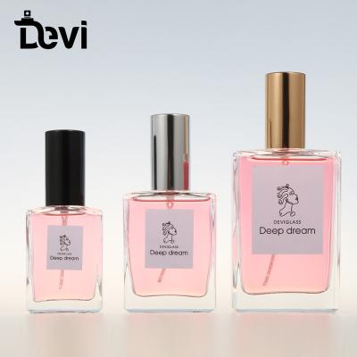 China Devi OEM/ODM 30ml 50ml 100ml Luxury Wholesale Square Empty Men/Women Perfume Glass Perfume Spray Bottle Scent Refill Bottle for sale