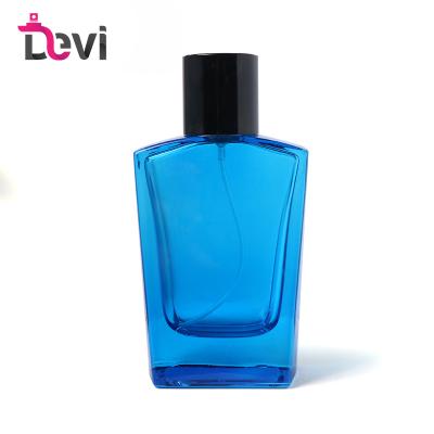 China Devi New Design 100ML Modern Glass Perfume Bottles Sprayer Refillable Atomizer Blue Men Perfume Bottle Empty Perfume Container for sale