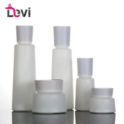 China Devi Glass Cosmetics Skincare Packaging Personal Care Bottles and Jars Set for Face Cream Lotion Bottle White Color 30ml 50ml 100ml 120ml for sale