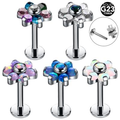 China 10Pcs FASHIONABLE G23 Titanium Labret Studs Opal Flower Internal Threaded Tragus Earring Body Piercing Jewelry Replacement Ends Labret for sale