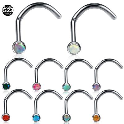 China FASHIONABLE 10PCS G23 Titanium Nose Pin Synthetic Fire Opal Nose Screw Studs 20G Nose Piercing Jewelry for sale