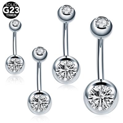 China 10Pcs/lot 14G TRENDY Titanium Belly Button Ring with Gem Cubic Zirconia Belly Rings Externally Threaded Double Perforation Belly Button Ring for sale