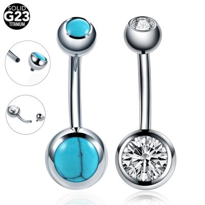 China FASHIONABLE Solid Titanium Belly Button Piercing with Turquoise and Crystal Internally Threaded Belly Bar Navel Rings Body Jewelry for sale