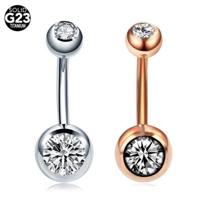 China 10Pcs G23 TRENDY Titanium Navel Ring Rose Gold CZ Gem Belly Button Piercing Externally Threaded Navel Barbell Body Jewelry for sale