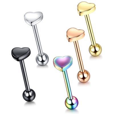 China FASHIONABLE 14G Steel Tongue Labret Piercing Septum Barbell Industrial Heart Nipple Barbell Tunnels Ear Plugs Expander Body Piercing Jewelry for sale