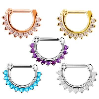 China 16g Crystal Septum Clicker Nose Rings CZ FASHION Steel Daith Clicker Helix Septum Ear Piercing Jewelry for sale