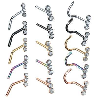 China FASHIONABLE Stainless Steel Screw Shape Nose Stud 20G Zircon Gems Nostril Piercing Straight Nariz Pin Nose Ring Body Piercing Jewelry for sale