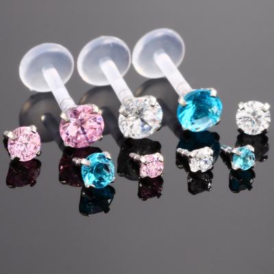 China FASHION PTFE Bioplast Labret Piercing Cartilage CZ Labret Ring Piercings Body Jewelry Oreja Lip Rings Piercings Ear Tragus Piercings for sale