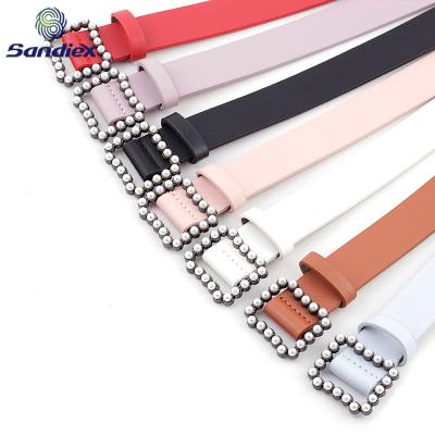 China New Design Pearl Square Buckle Flatback PU Leather Belts For Sale for sale