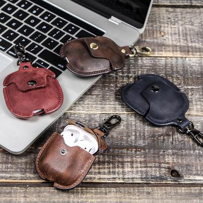 China Hot Business Amazon Style Cowhide Leather Earphone Case For Apple Airpods Earphone Shell For AirPods Case With Hook for sale