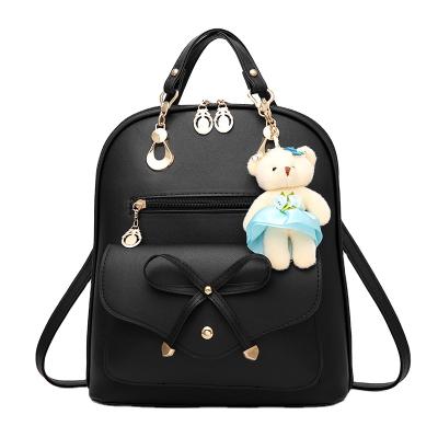 China RTS Waterproof Factory Wholesale Zipper Backpack With Bear Decor Women PU Leather Backpack For Girl for sale