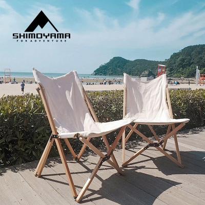 China SHIMOYAMA Lightweight Outdoor White Beach Style Beech Wood Frame Canvas Folding Picnic Patio Lounge Pool Lounge Chairs for sale