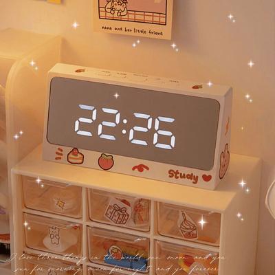 China Classroom INS Digital Table Clock Nap Alarm Cute Silent Mirror Student Clock Desktop LED Electronic Clock for Kids for sale