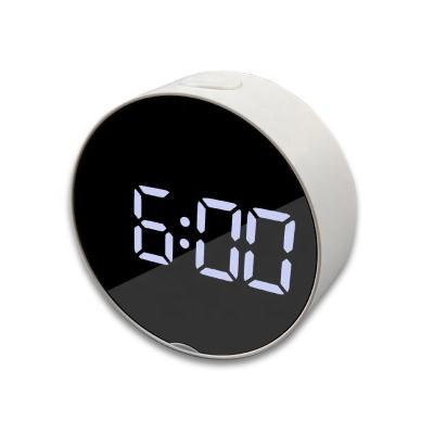 China Fashionable Antique Style Bedroom Calendar Alarm Clock Round Shape LED Digital Mirror Clock 6099 for sale