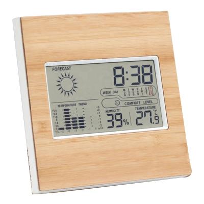 China Antique Style Bamboo Front Weather Station Clock With Thermometer Clock Temperature Humidity Display Multifunctional Calendar for sale