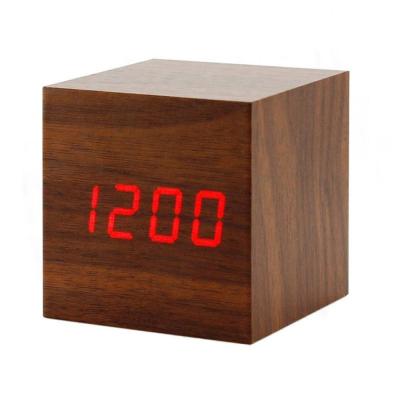 China Cube Voice Control LED Minimalist Wooden Alarm Clock 008 in Antique Style for sale