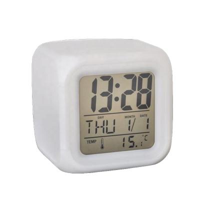 China LED Cube 7 Colors Night Change LCD Digital Date Calendar Display Cube LCD Clock Child Radio Glowing Alarm Clock for sale