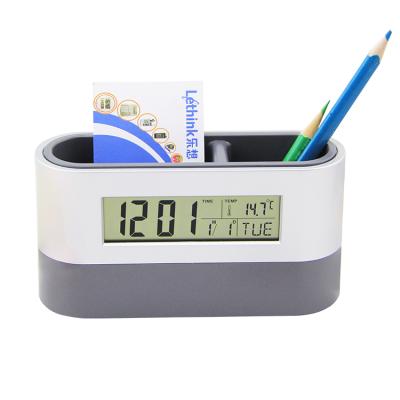 China Pen Stand/Hot Selling Plastic Pen Stand Time/Calendar/Temperature with Alarm Clock Calendar Digital Temperature for sale