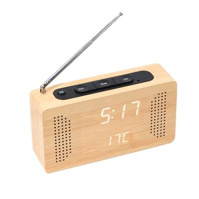 China Creative Multifunctional Hotel WC014 Retro Wooden Desk LED Digital Alarm Clock Radio Home for sale