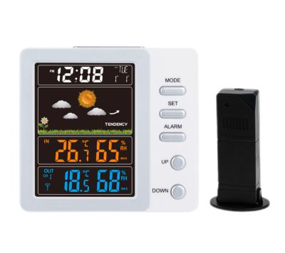 China New Design Simplified Low Price Weather Station Wireless Colorful Clock With Color Display 1907 13.5*3.5*13.5 cm for sale