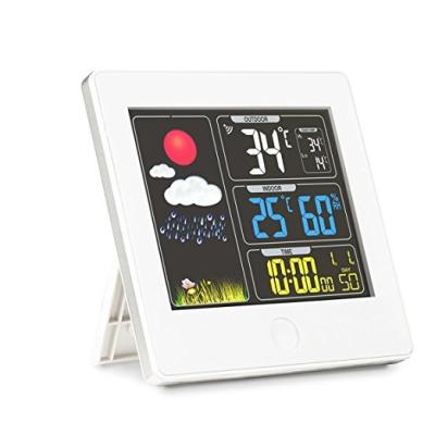 China Multifunctional Desktop Color Screen RF Wireless Station with Perpetual Calendar and Weather Forecast Alarm Clock for sale