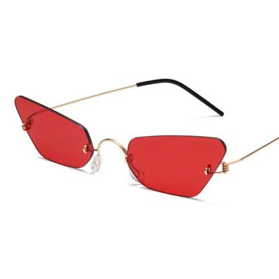 China Fashion Sunglasses 2021 Wholesale New Cat Eye Vintage Metal Small Colorful Rimless Sun Glasses Retro Frame Sunglasses for sale