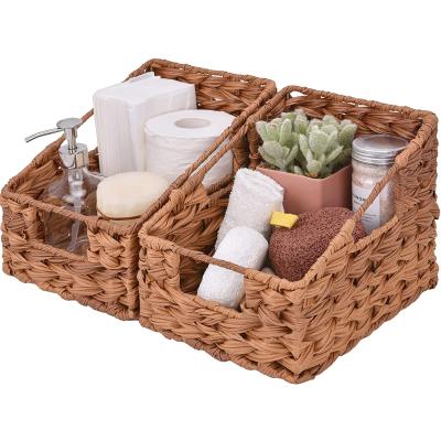 China Modern Natural Handmade Woven Basket Storage, Water Hyacinth Rattan Storage Baskets With Wooden Handles for sale