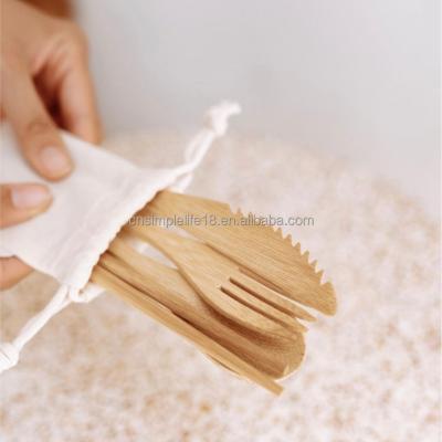 China 100% Natural Bamboo Disposable Easy Taken Bamboo Cutlery Set With Clothbag for sale