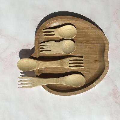 China Disposable Private Logo 100% Natural Bamboo Double Ended Spoon Fork With Clothbag for sale