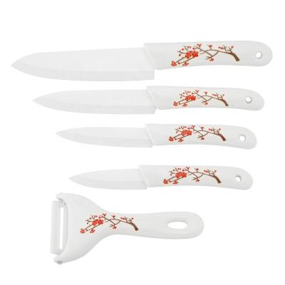 China TPR Soft Touch Handle Good Quality Viable Ceramic Kitchen Knives Set With Peeler In Acrylic Knife Block for sale