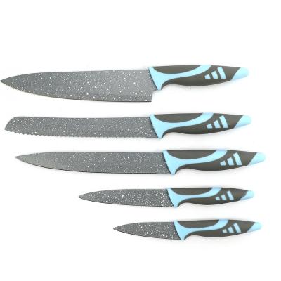 China Viable PP+TPR Non-Stick Marble Coating Blade Handle Cheap And Useful Kitchen Knife Set Knife Cutlery With Acrylic Knife Block for sale