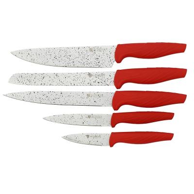 China Cheap Viable Soft Touch Plastic Handle Blade Stainless Steel Kitchen Knives Non-Stick Marble Coating Set for sale