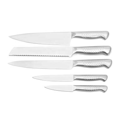 China 5PCS Durable Cavity Handle Stainless Steel Classic Kitchen Knife Set With Wooden Knife Block for sale