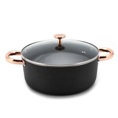 China Sustainable Aluminum Type Press Casserole With Non Stick Black Ceramic Coating And Pink Gold Handles for sale