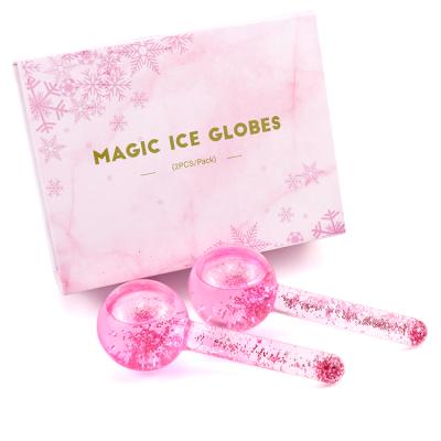 China Best OEM Skin Massager Private Label Anti-Puffiness Roller Face Beauty Colorful Pink Gold Ice Cooling Facial Globes Magic Glitter for sale