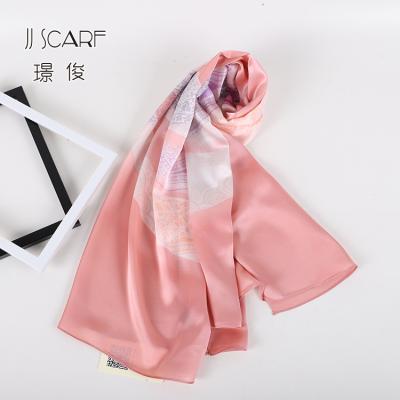 China Long OEM Accept Wholesale Top Grade Ladies Pink Long Vintage Silk Scarf for sale